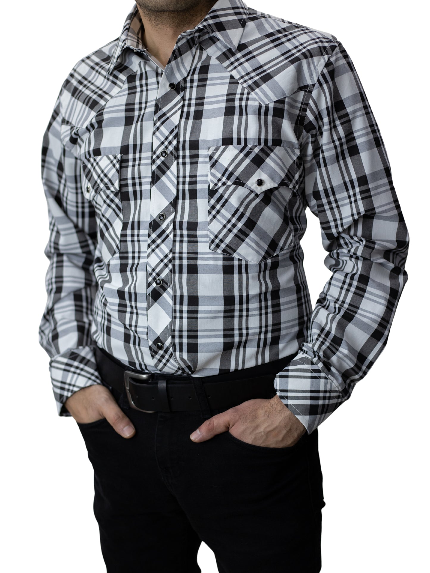 Camisa vaquera slim fit - Blanco con negro