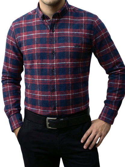 Camisa de franela slim fit - Cuadro Rojo y marino 2