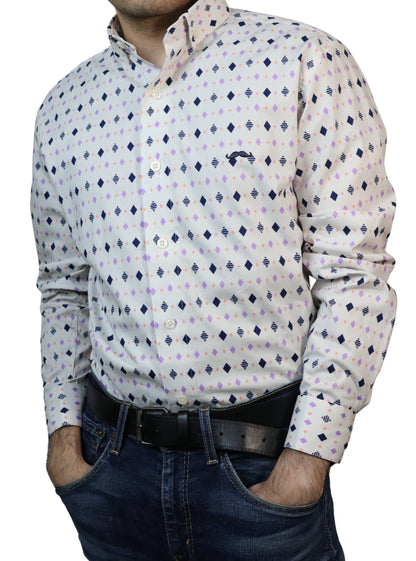 Camisa slim fit - Blanco geométrico