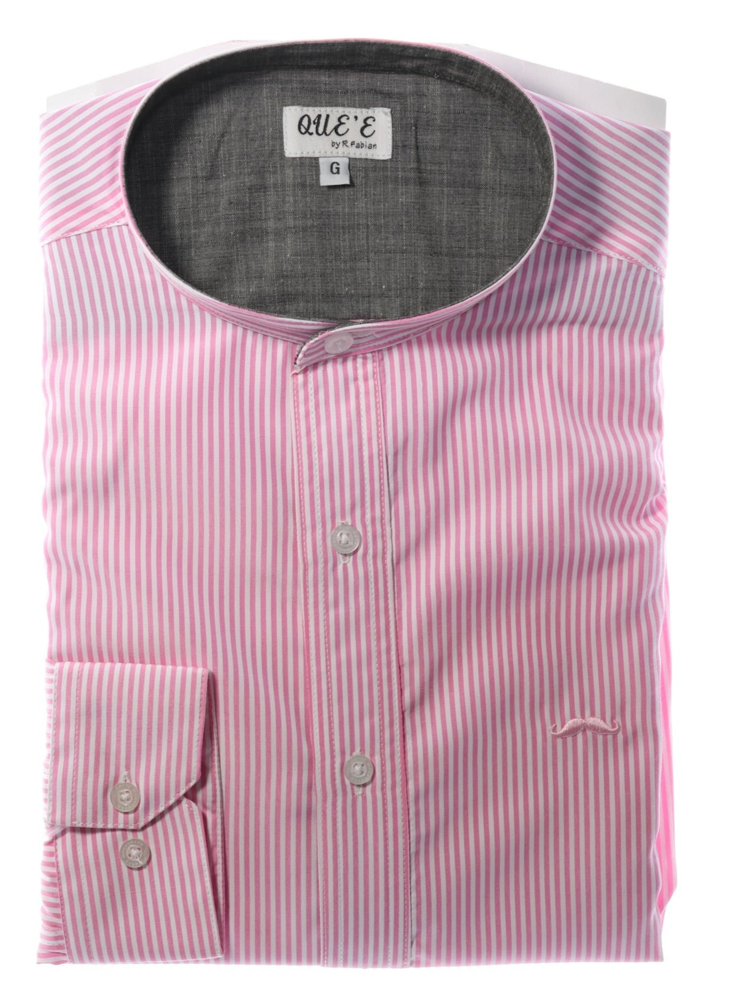 Camisa slim fit cuello Mao -  Rosa rayas 1