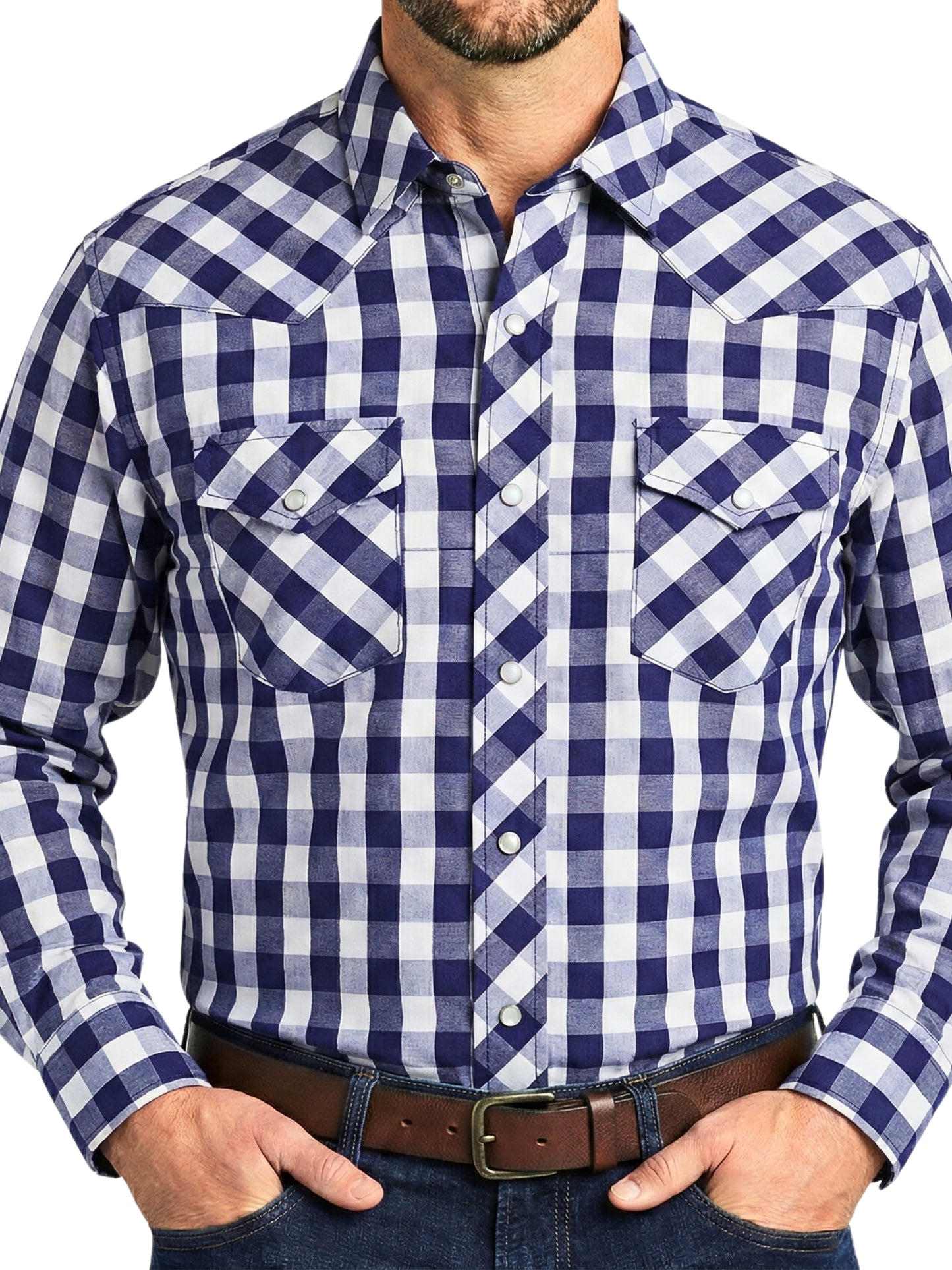 Camisa Vaquera Slim Fit  - Cuadro azul