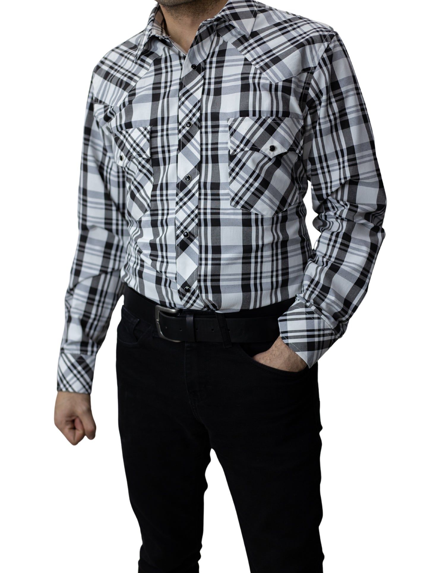 Camisa vaquera slim fit - Blanco con negro