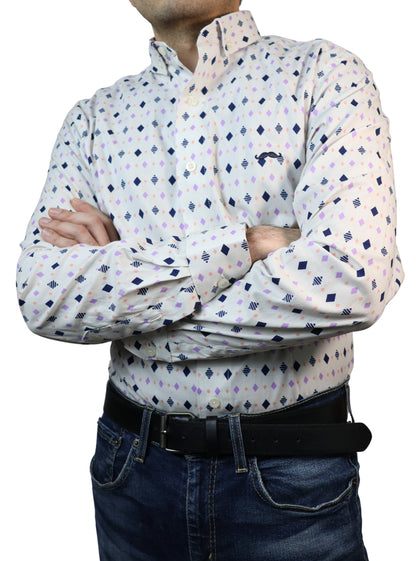 Camisa slim fit - Blanco geométrico