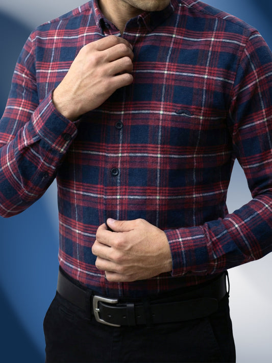 Camisa de franela slim fit - Cuadro Rojo y marino 2