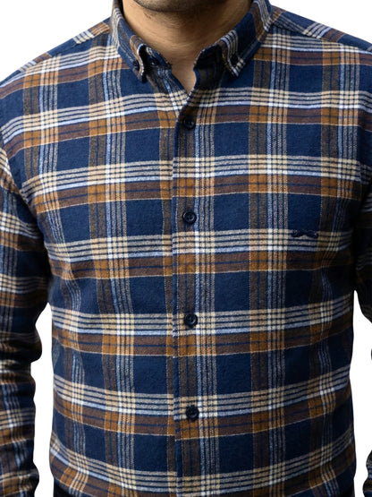 Camisa de franela slim fit - Cuadro café y azul