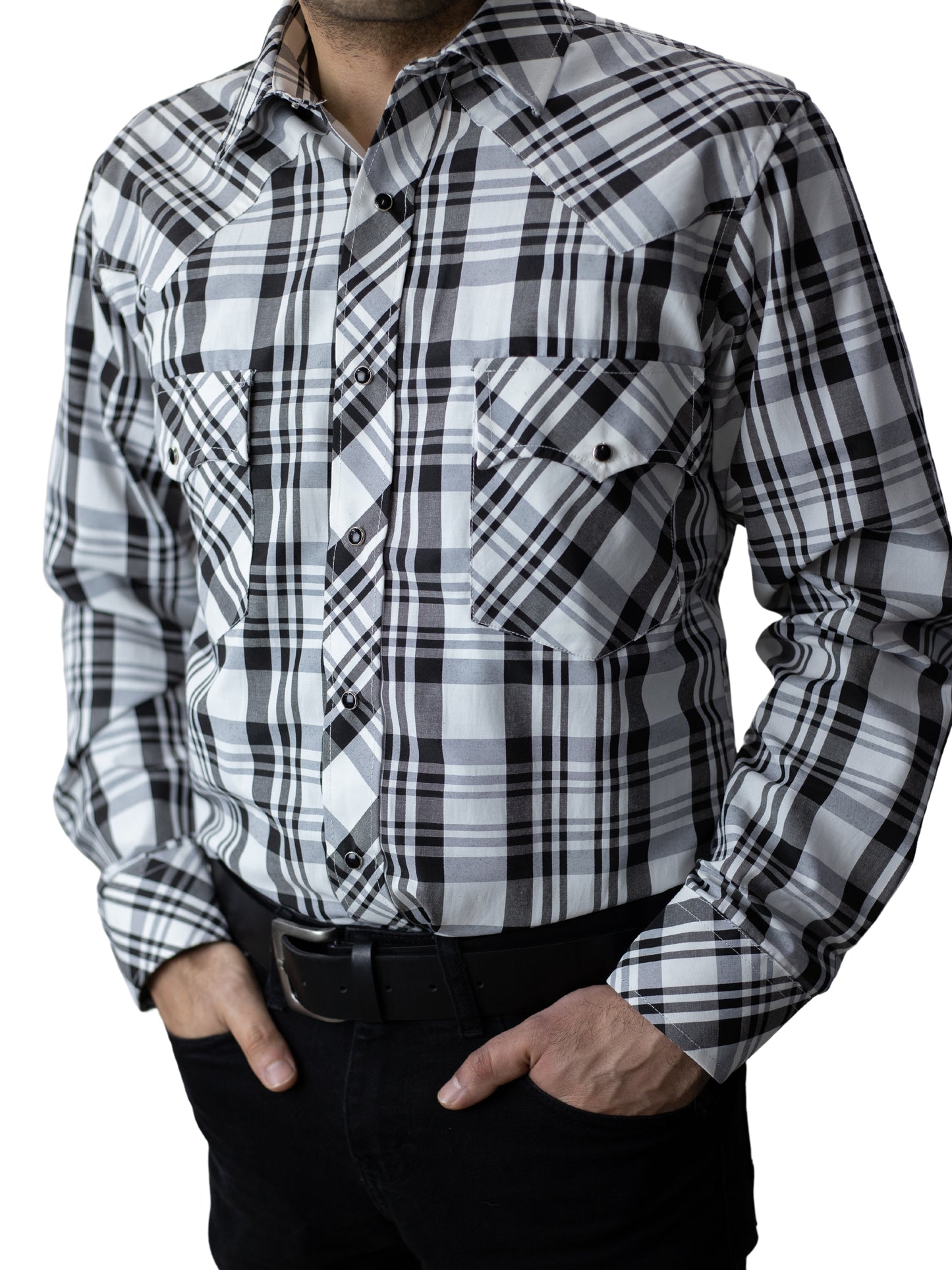 Camisa vaquera slim fit - Blanco con negro