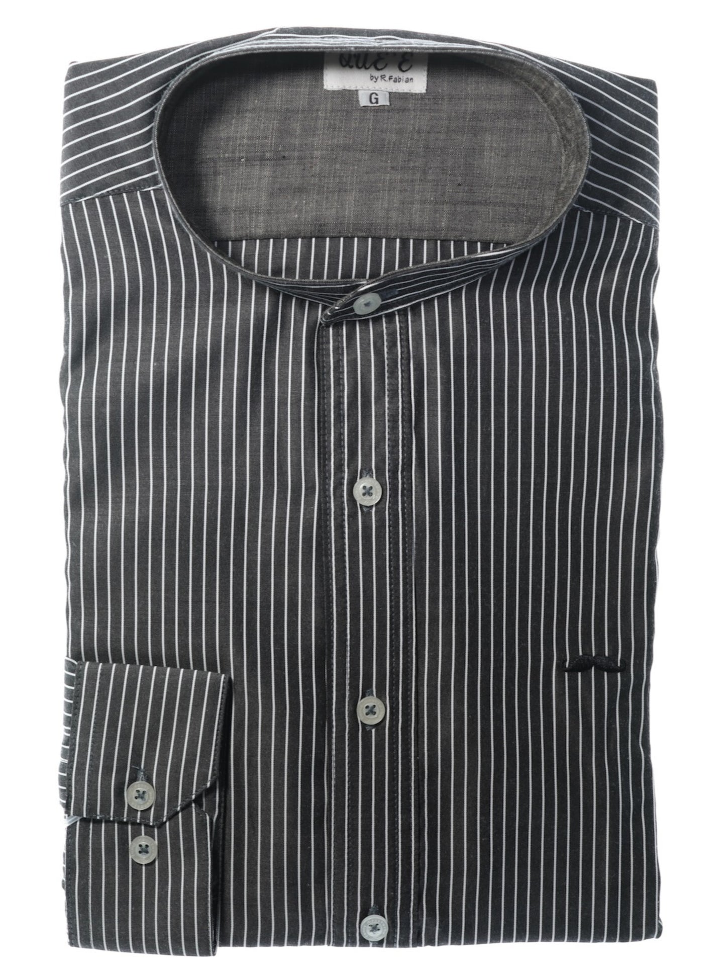 Camisa slim fit cuello Mao -  Negro rayas