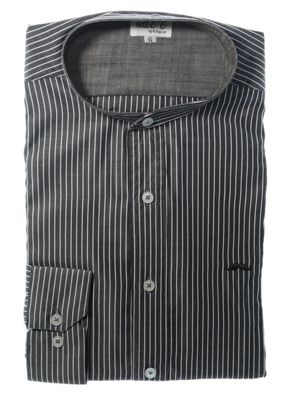 Camisa slim fit cuello Mao -  Negro rayas