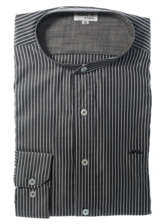 Camisa slim fit cuello Mao -  Negro rayas