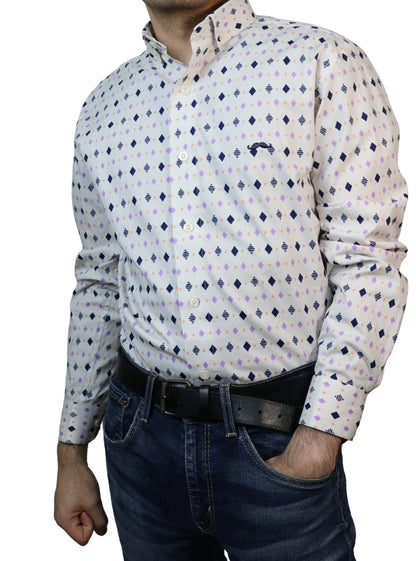 Camisa slim fit - Blanco geométrico