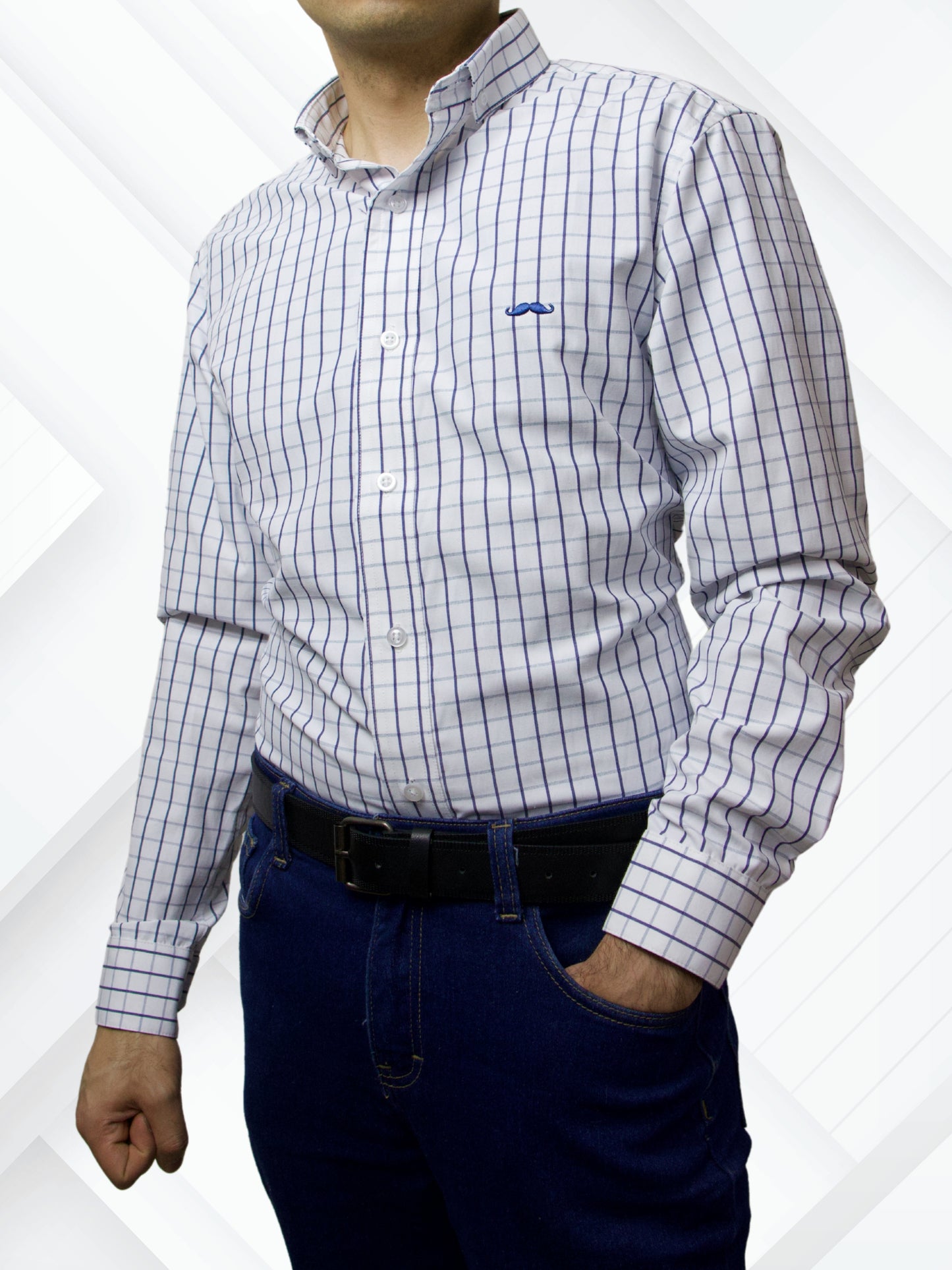 Camisa slim fit - Cuadro blanco lineas azules