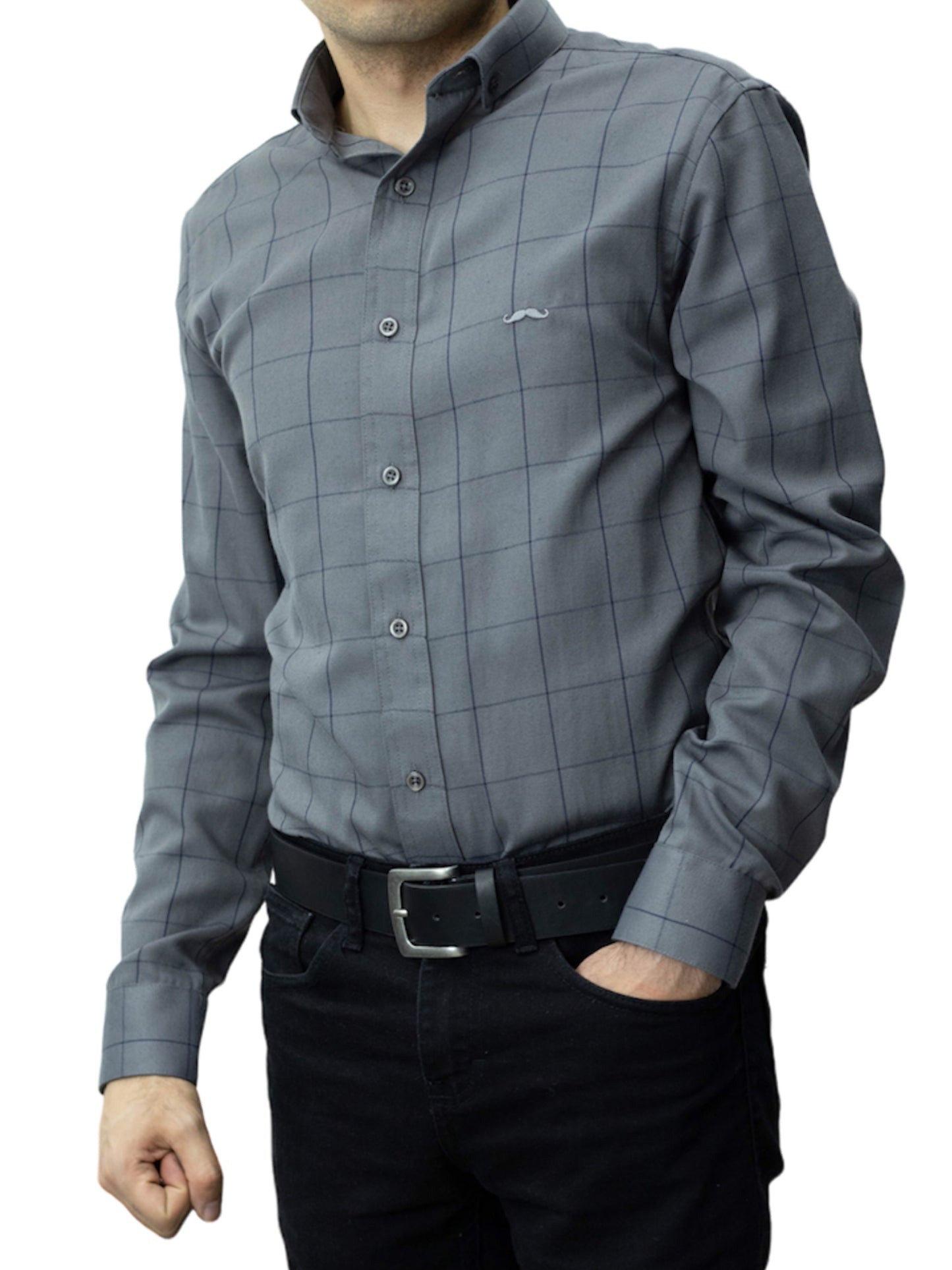 Camisa slim fit - Cuadro Gris