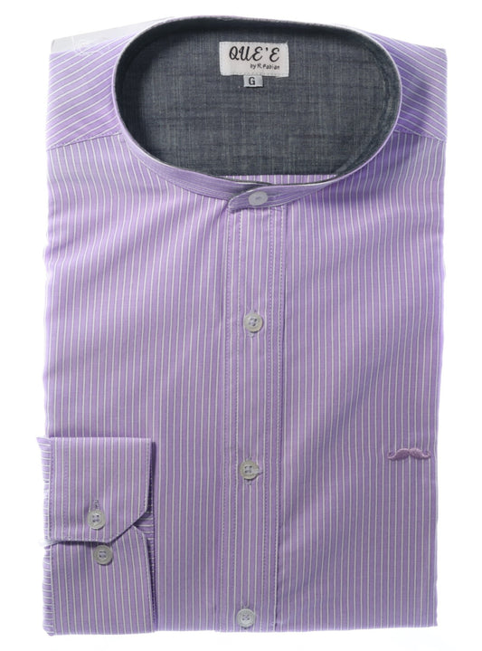 Camisa slim fit cuello Mao -  Morado rayas
