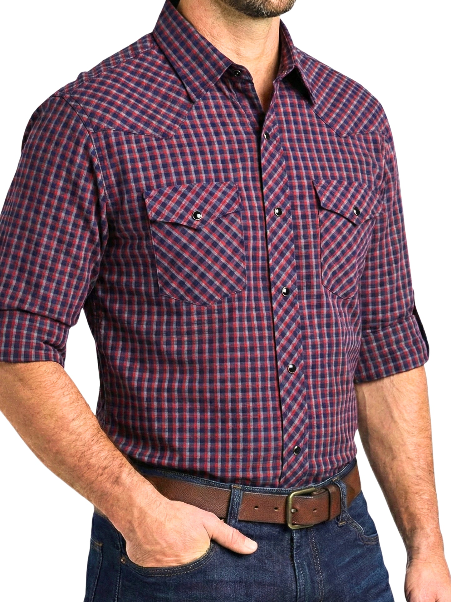 Camisa Vaquera Slim Fit  - Cuadro morado