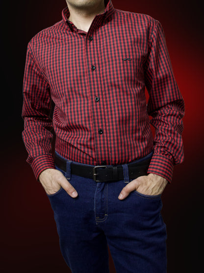 Camisa slim fit - Cuadro rojo y negro
