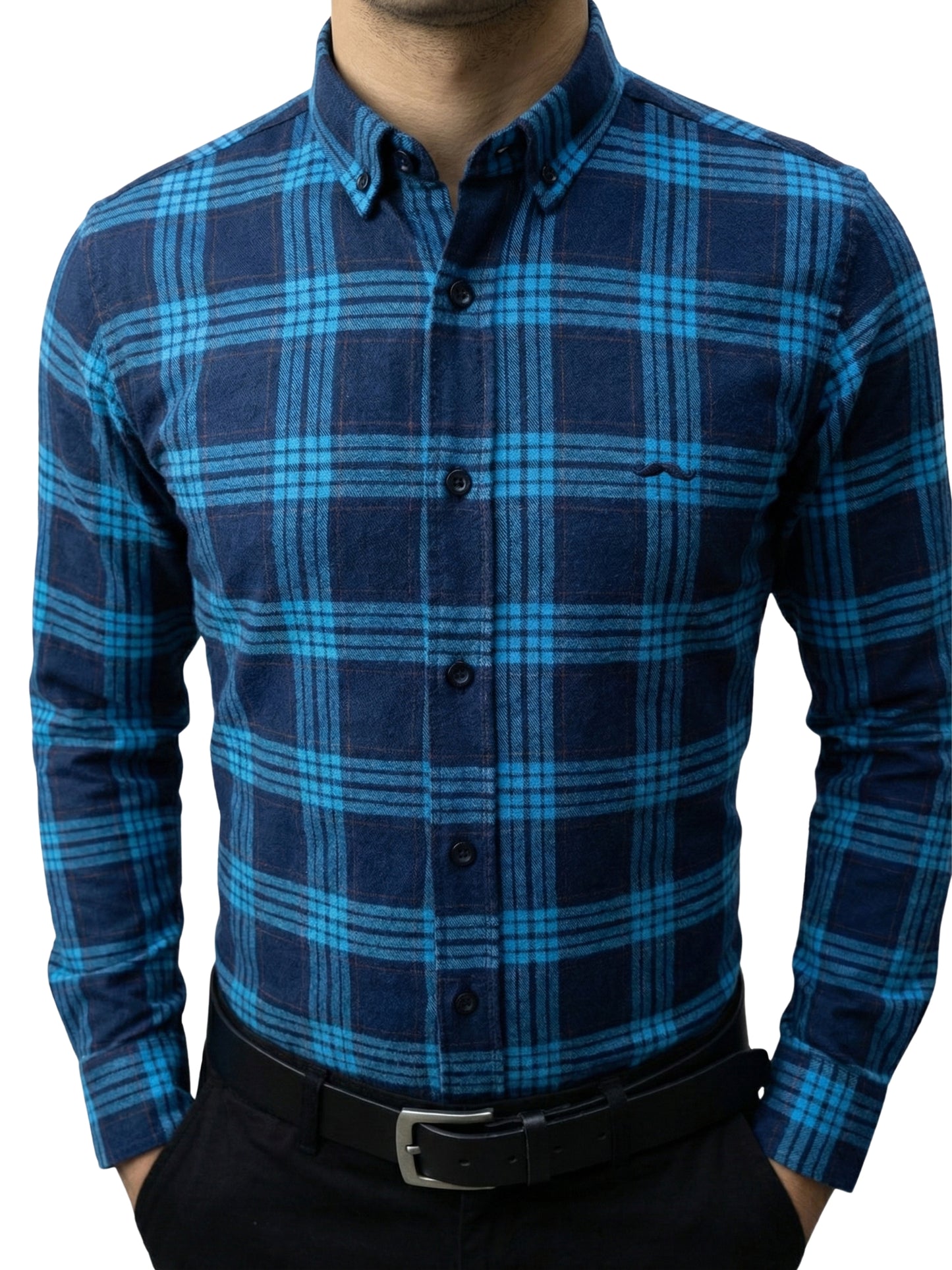 Camisa de franela slim fit - Cuadro azul