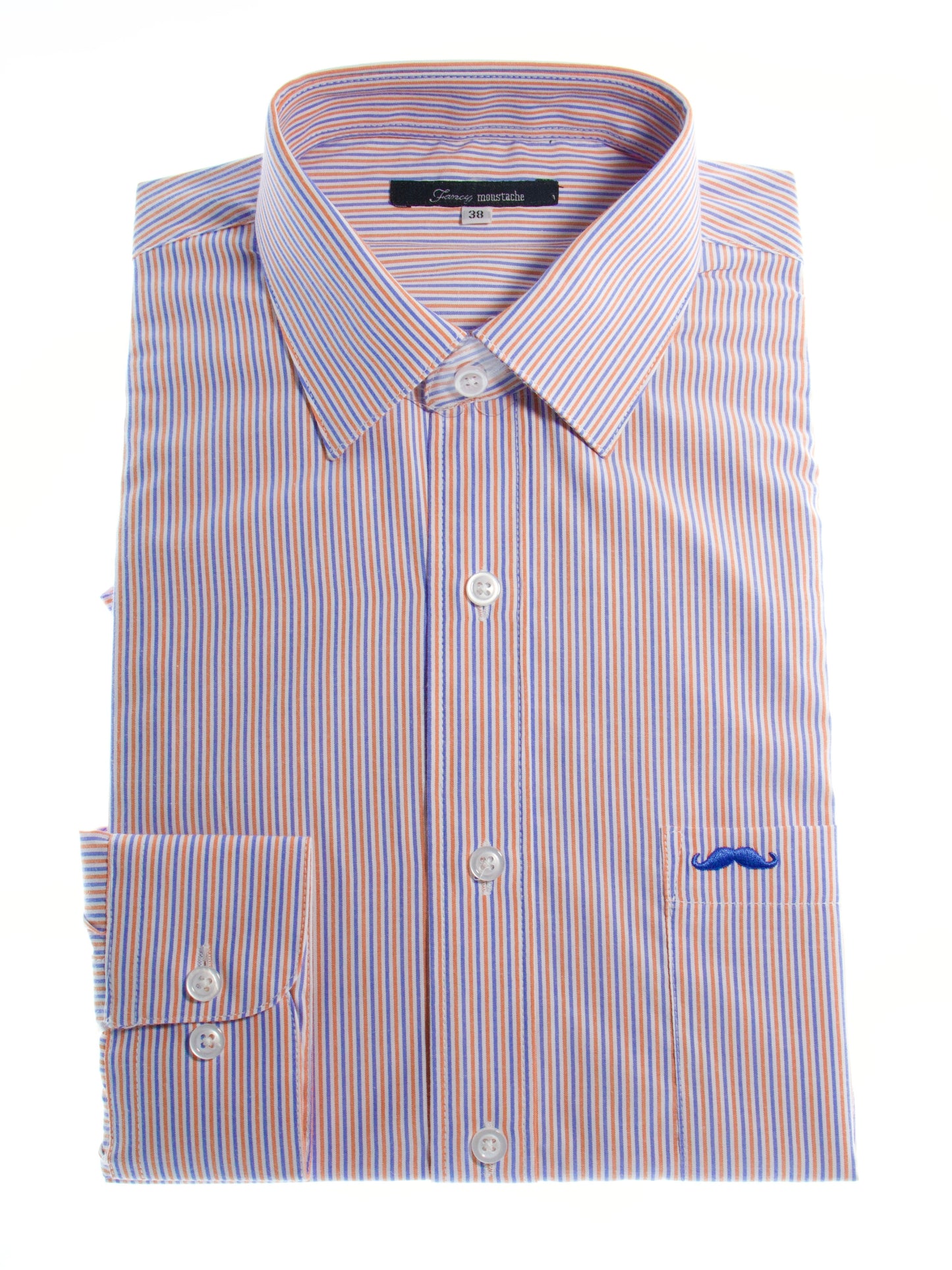 Camisa corte regular - Rayas azul y naranja
