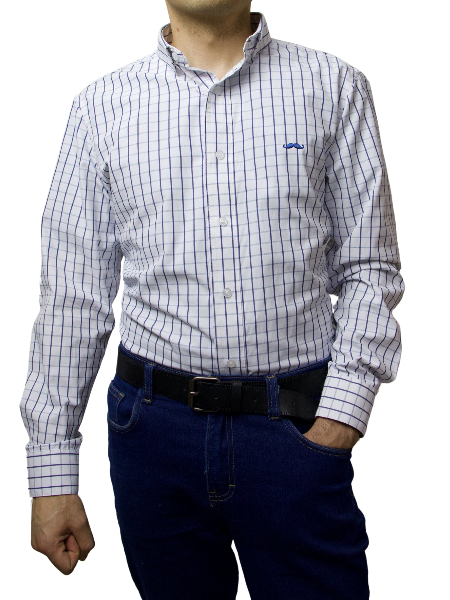 Camisa slim fit - Cuadro blanco lineas azules