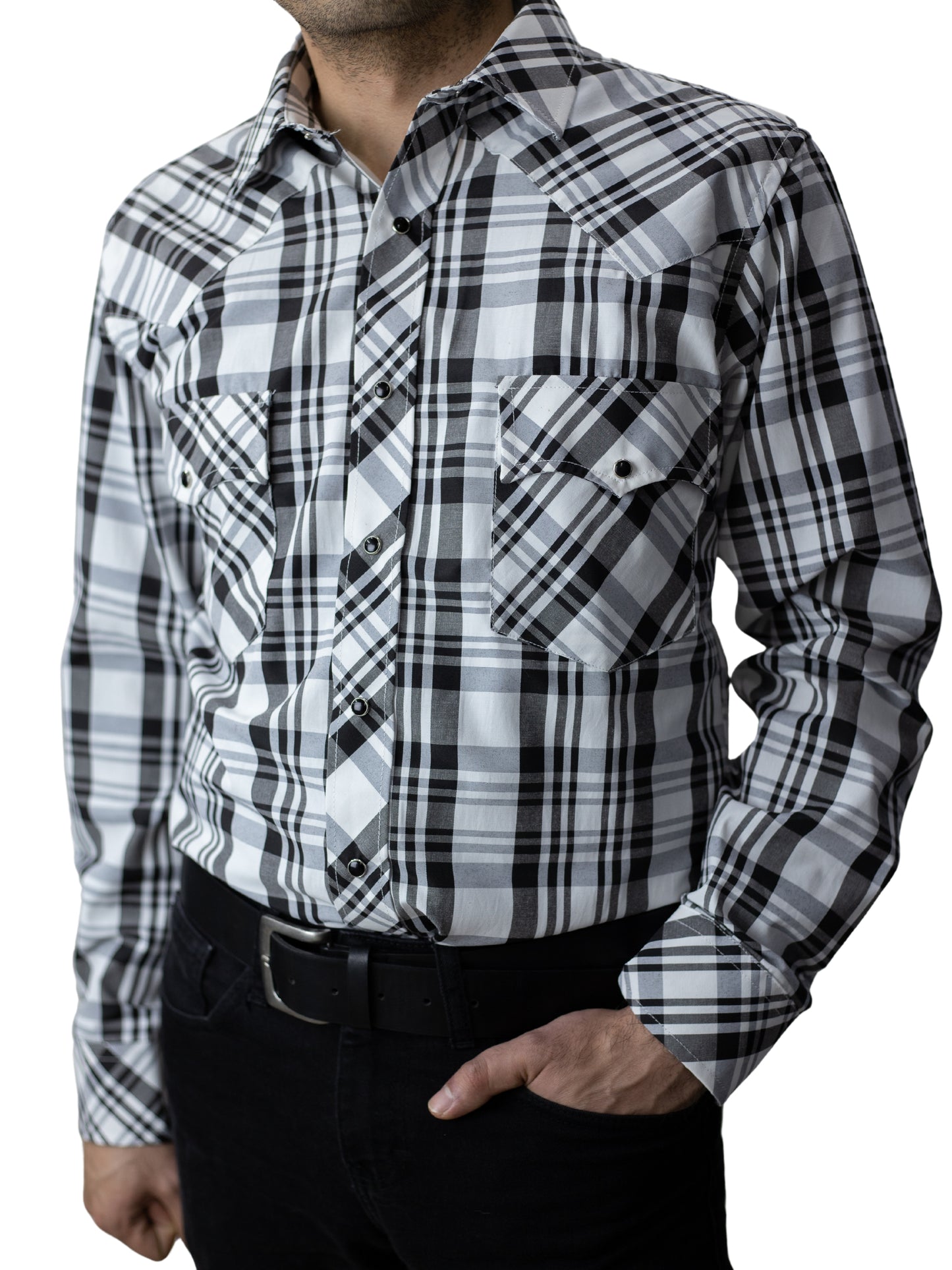 Camisa vaquera slim fit - Blanco con negro