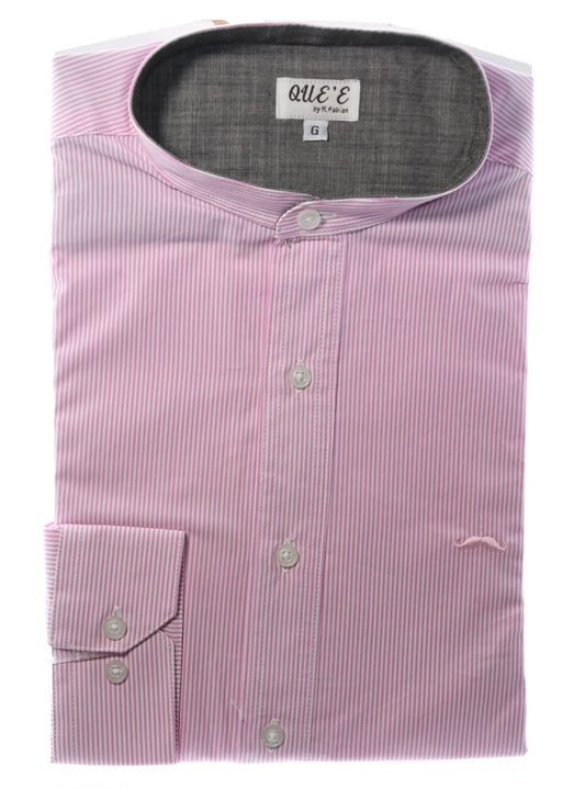 Camisa slim fit cuello Mao -  Rosa rayas 2