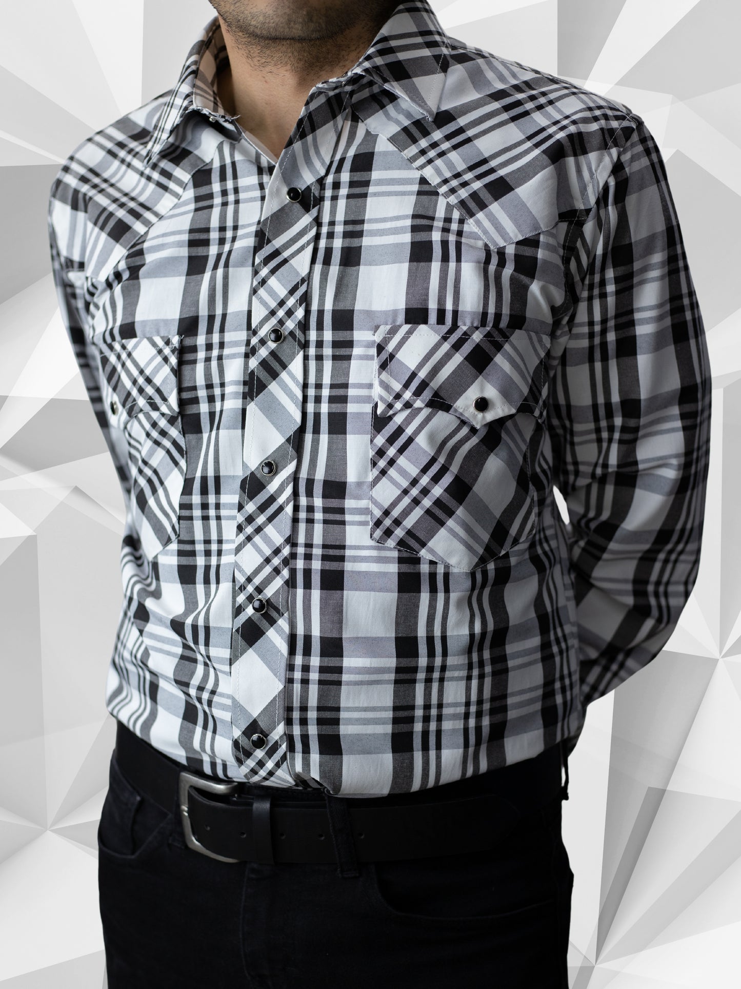 Camisa vaquera slim fit - Blanco con negro