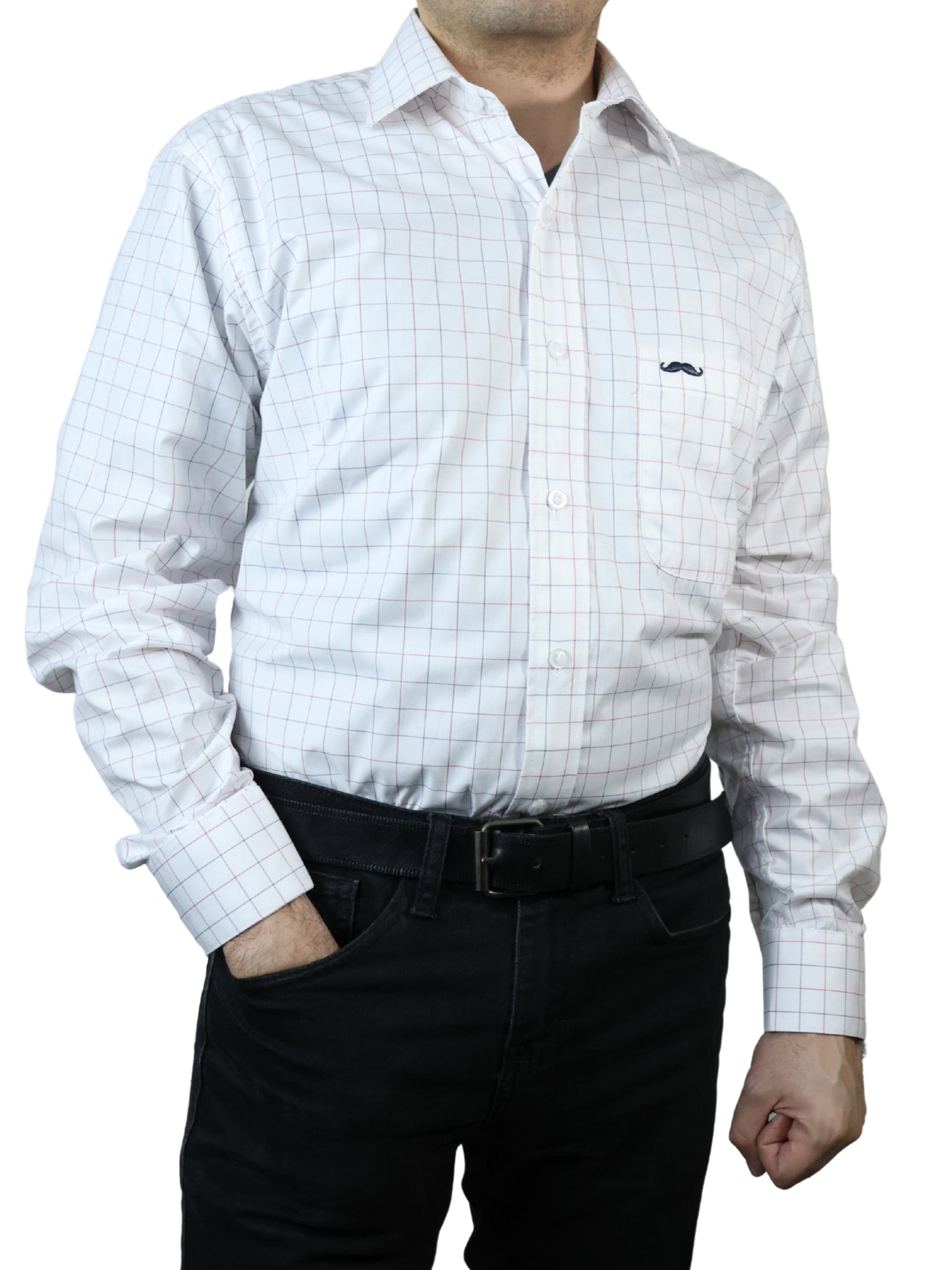 Camisa corte regular - Blanco cuadros