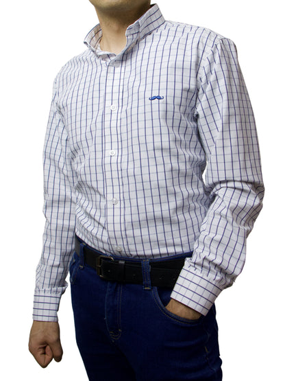 Camisa slim fit - Cuadro blanco lineas azules