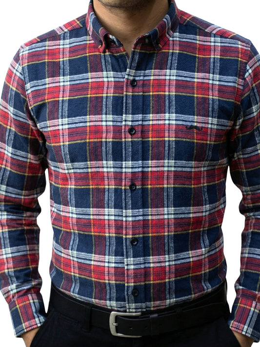 Camisa de franela slim fit - Cuadro rojo y marino 3