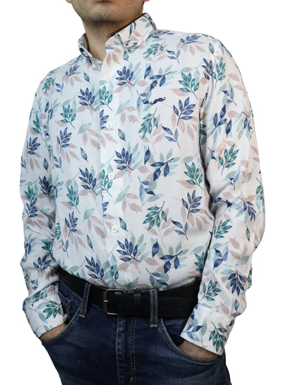 Camisa slim fit - Blanco flores