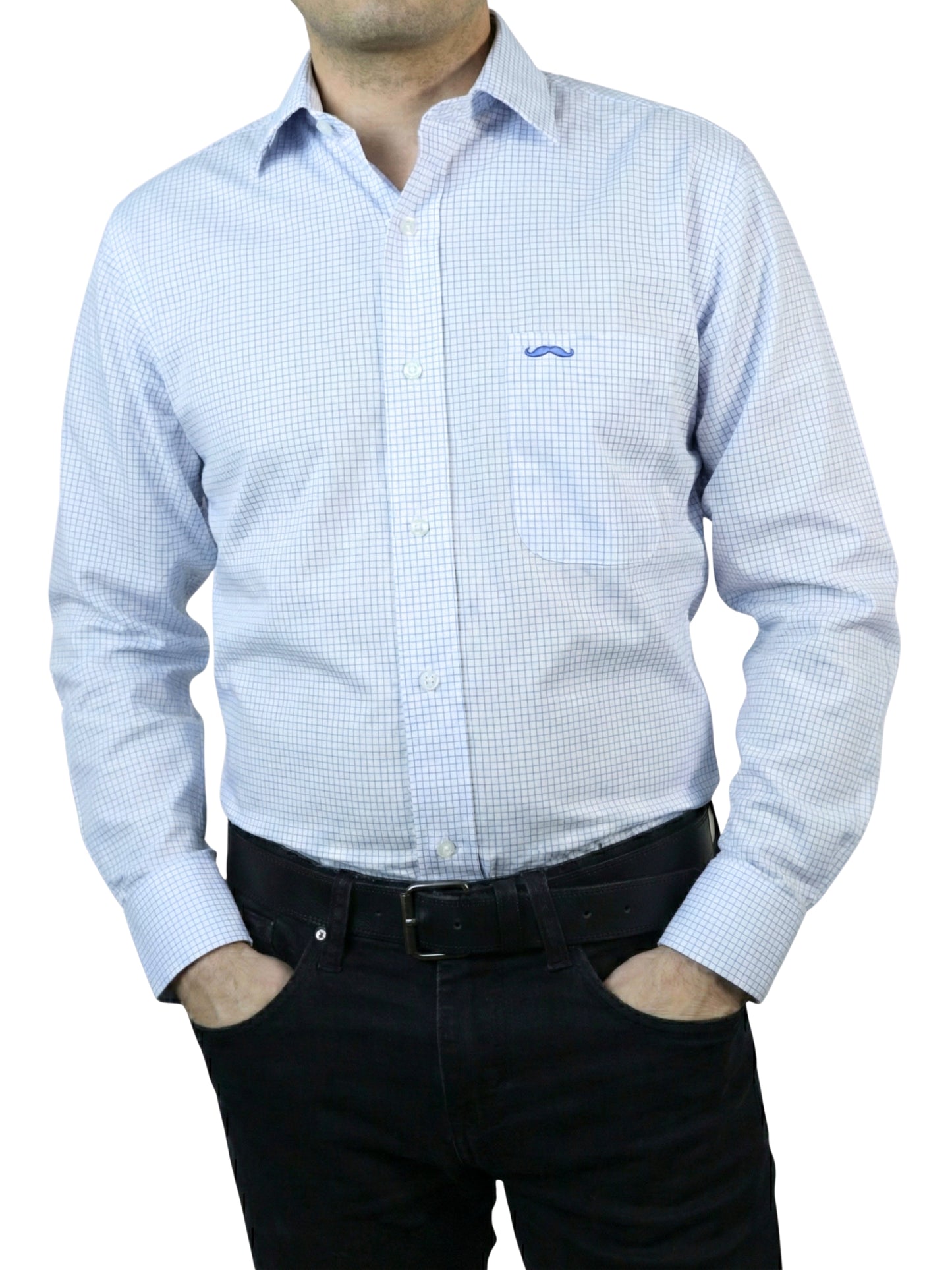 Camisa corte regular - Mini cuadro azul