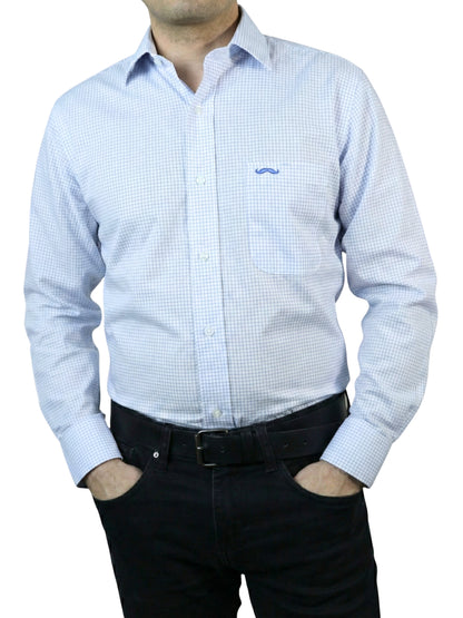 Camisa corte regular - Mini cuadro azul