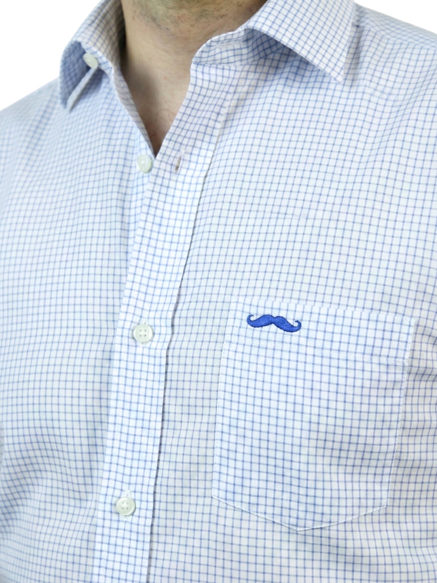 Camisa corte regular - Mini cuadro azul