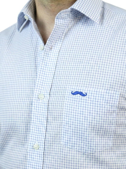 Camisa corte regular - Mini cuadro azul
