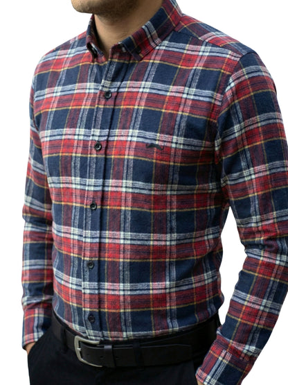 Camisa de franela slim fit - Cuadro rojo y marino 3