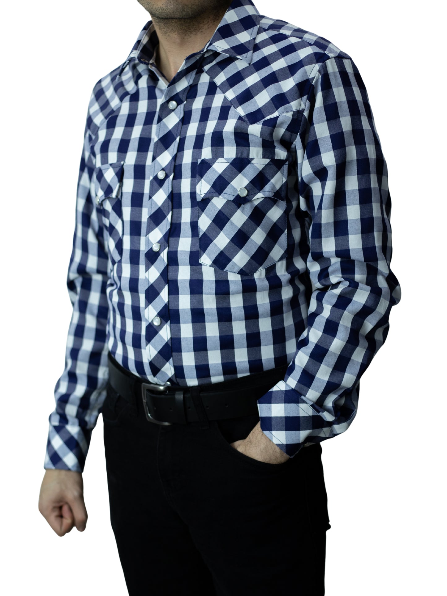 Camisa vaquera slim fit - Cuadro azul