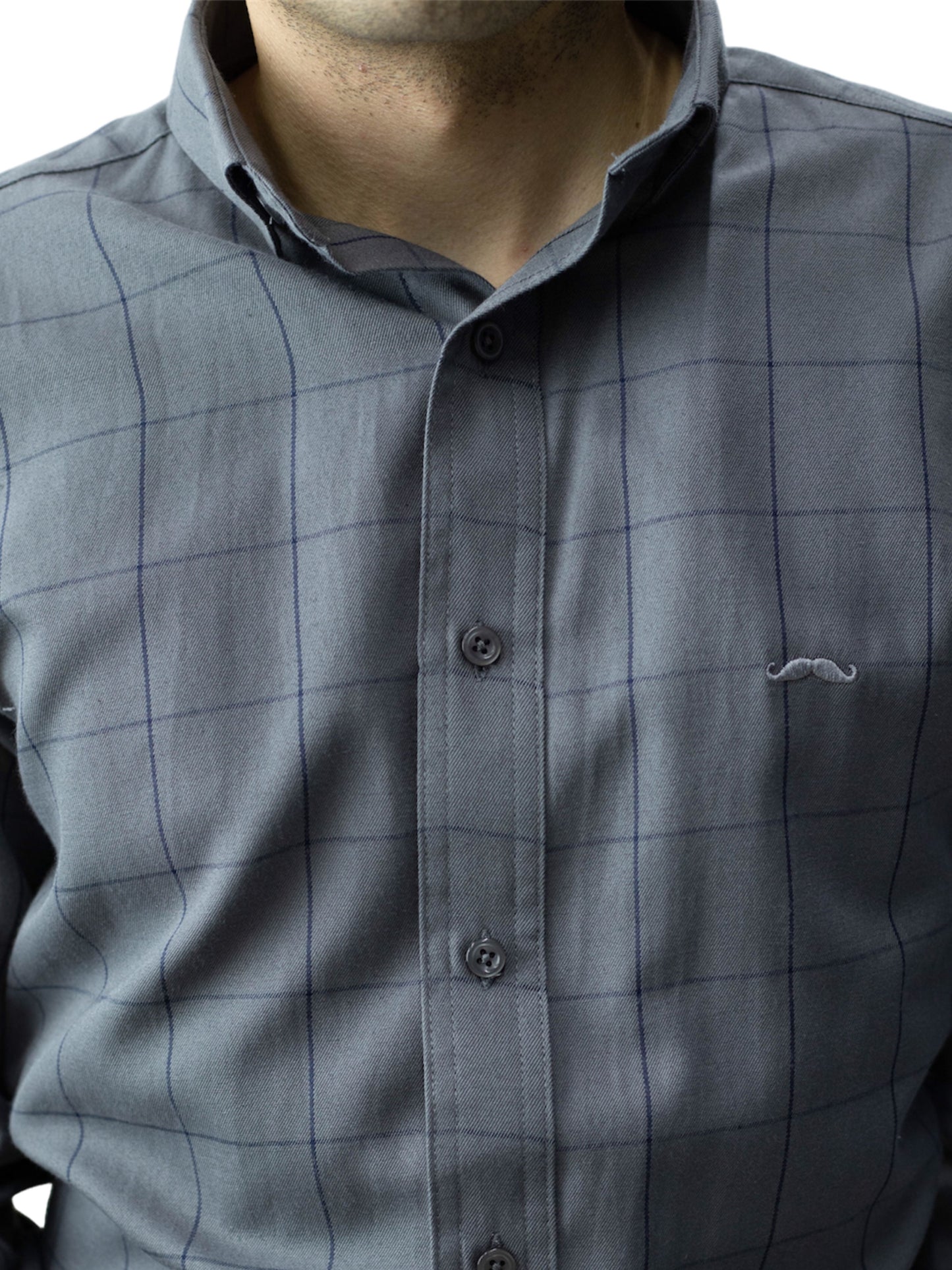 Camisa slim fit - Cuadro Gris