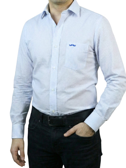 Camisa corte regular - Mini cuadro azul