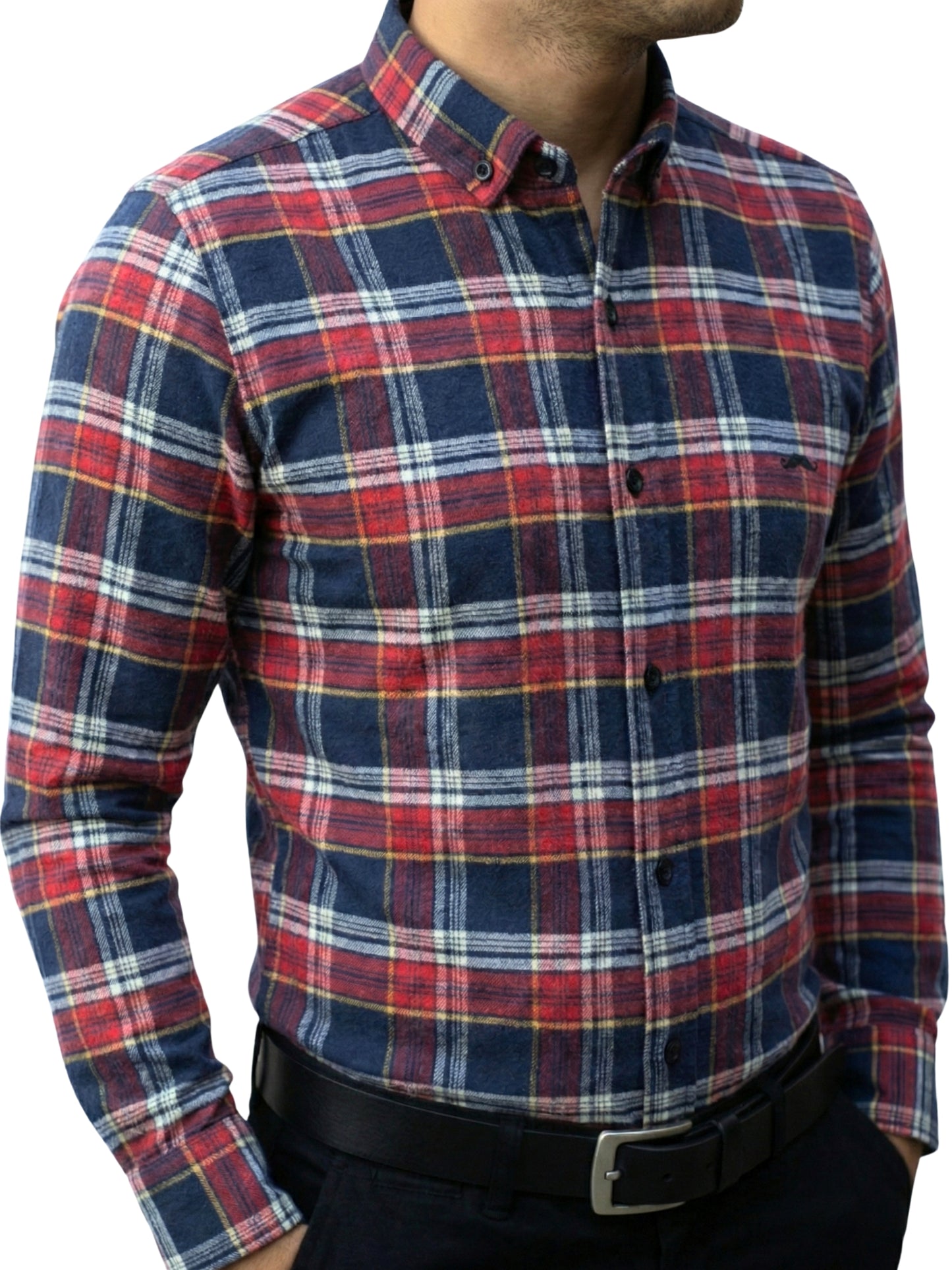 Camisa de franela slim fit - Cuadro rojo y marino 3