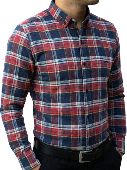 Camisa de franela slim fit - Cuadro rojo y marino 3