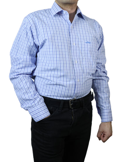 Camisa corte regular - Azul cuadrilla