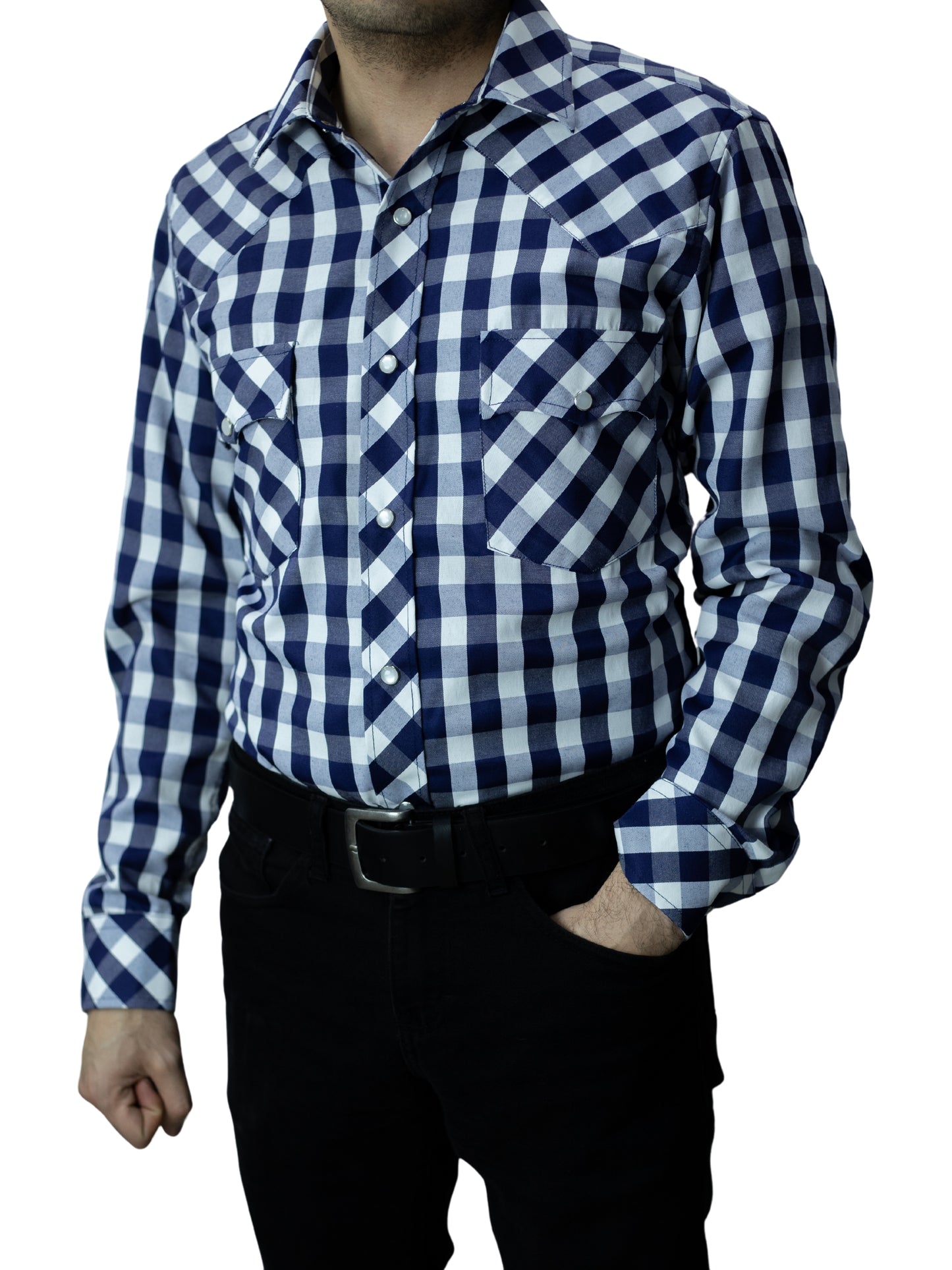 Camisa vaquera slim fit - Cuadro azul