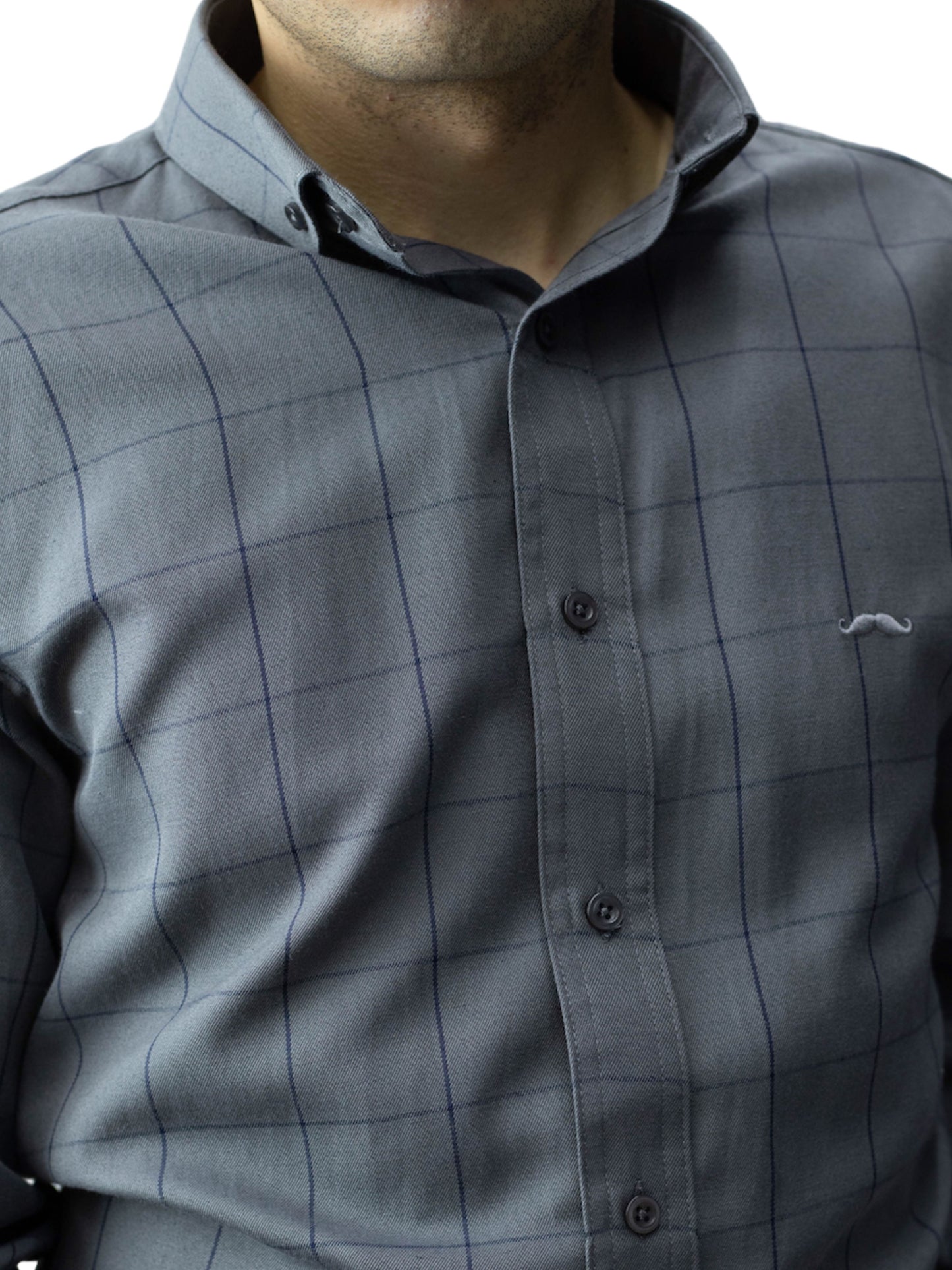 Camisa slim fit - Cuadro Gris