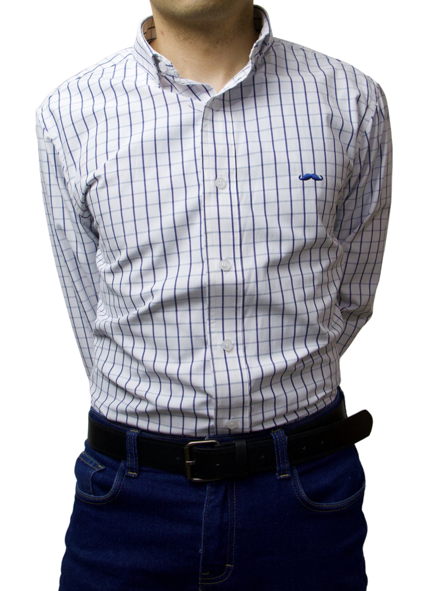 Camisa slim fit - Cuadro blanco lineas azules