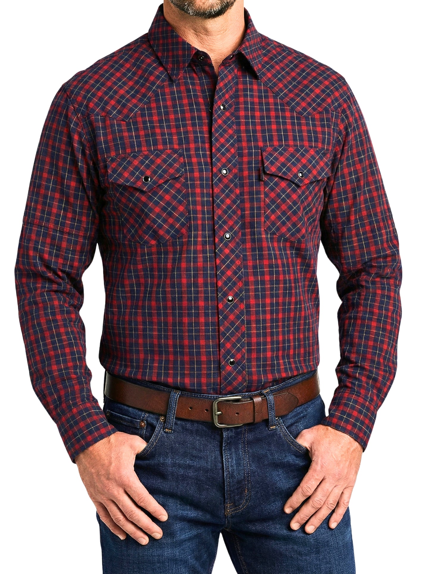 Camisa Vaquera Slim Fit  - Cuadro rojo y marino