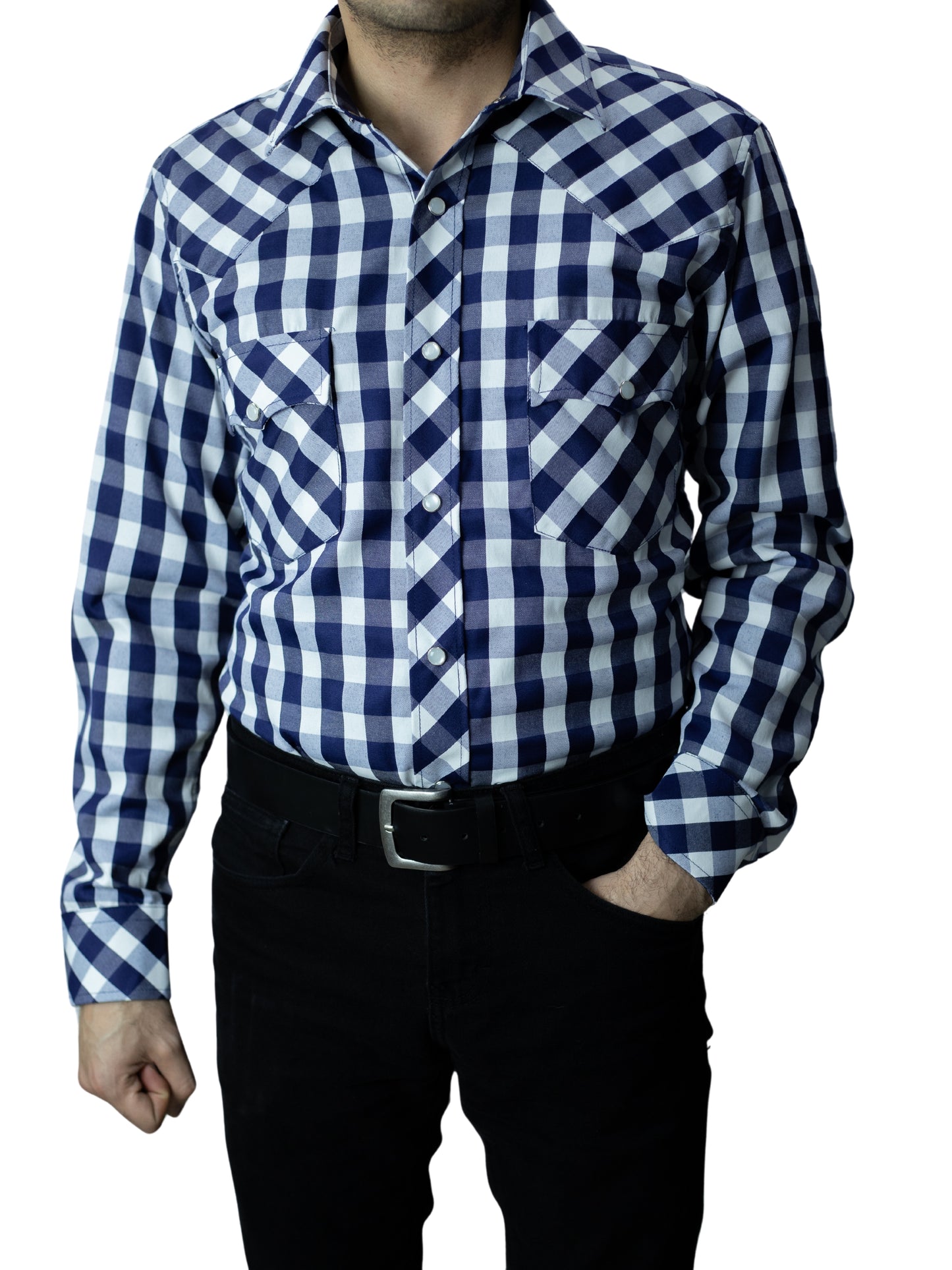 Camisa vaquera slim fit - Cuadro azul