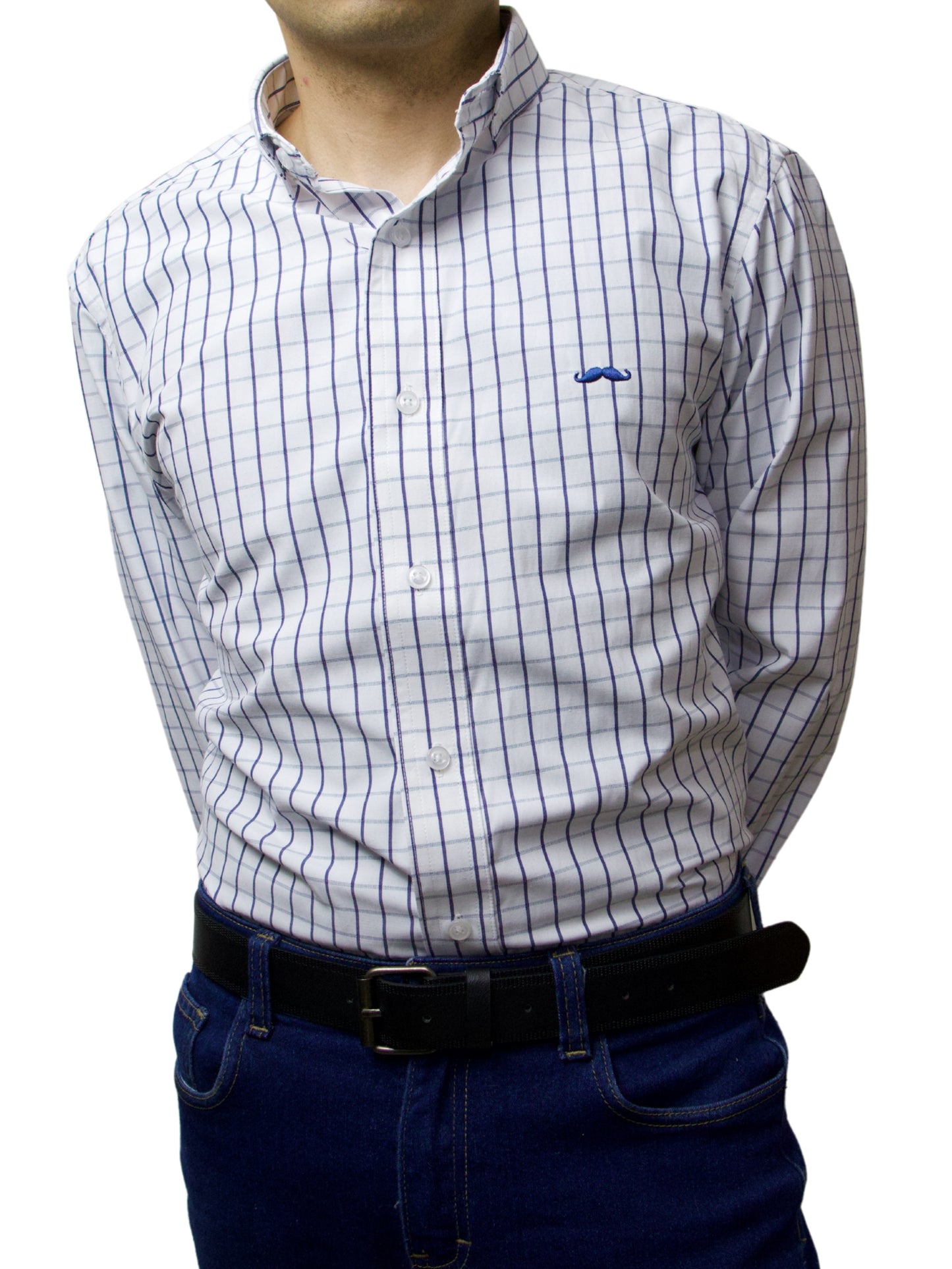 Camisa slim fit - Cuadro blanco lineas azules