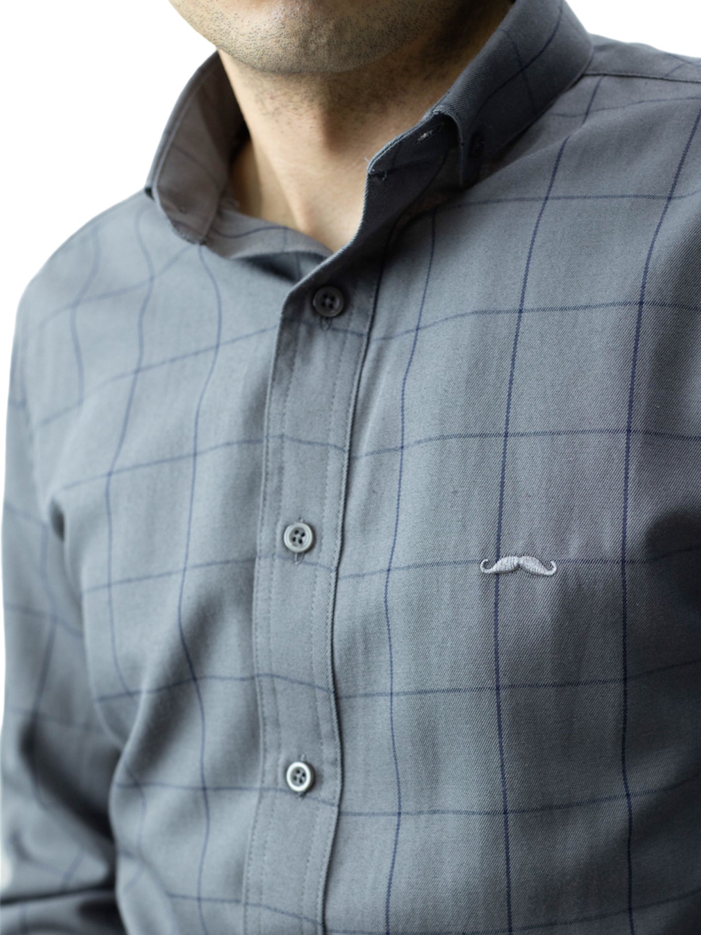 Camisa slim fit - Cuadro Gris