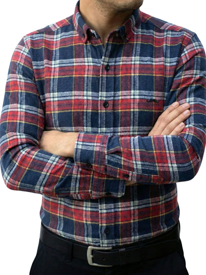 Camisa de franela slim fit - Cuadro rojo y marino 3