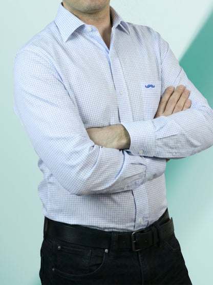 Camisa corte regular - Mini cuadro azul