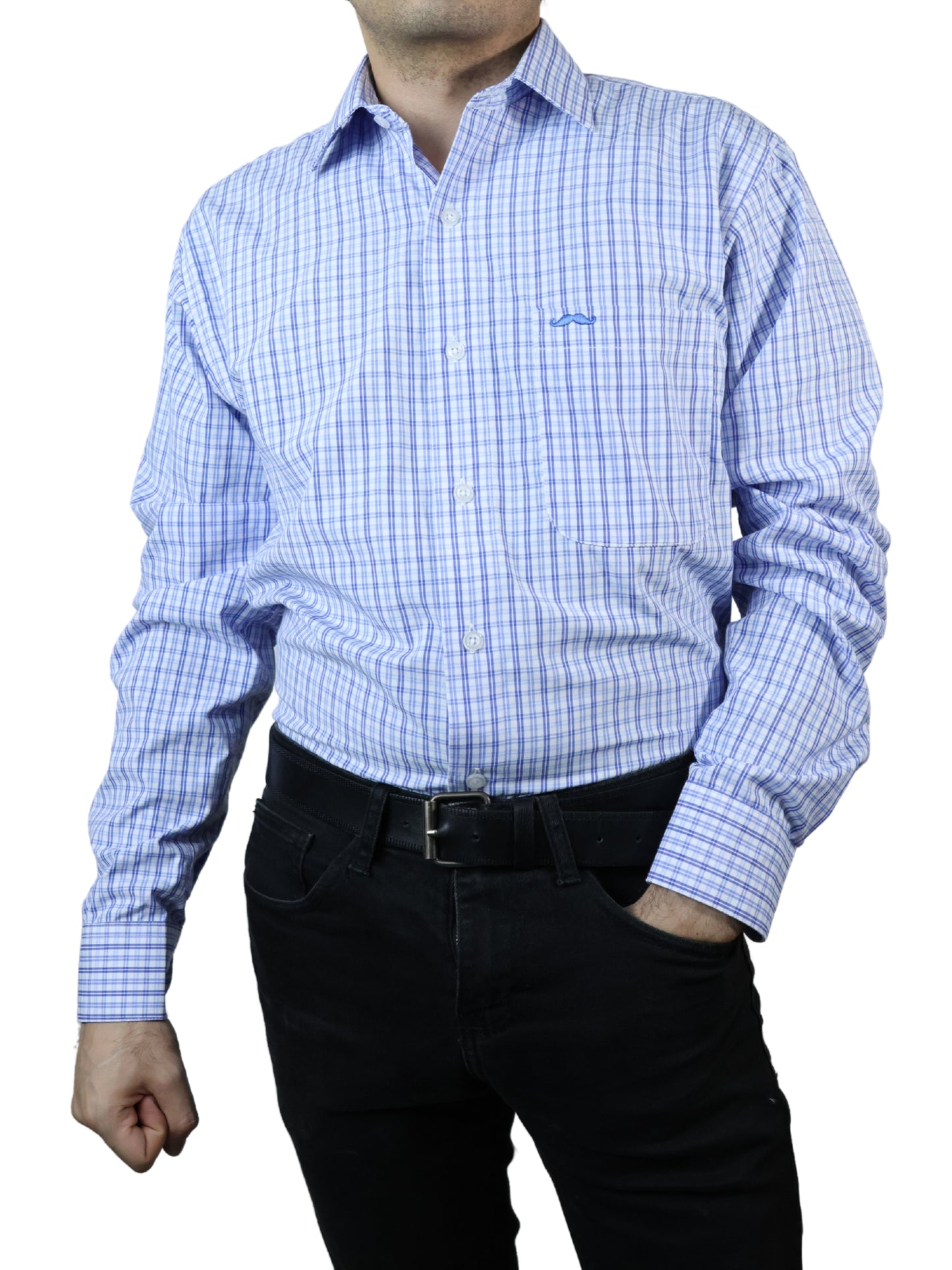 Camisa corte regular - Azul cuadrilla